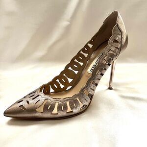 Karl Lagerfeld Aria Gold Leather Lasercut Pumps - Sz 7.5
